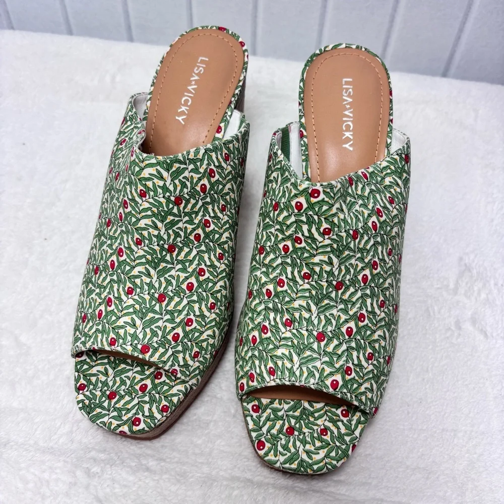 Lisa Vicky‎ Green Leaf Print Joy Platform Sandals Size 9M